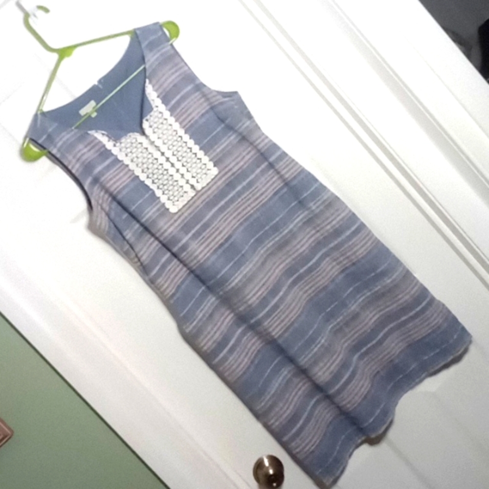 Shift Dress Sleeveless Lined Cotton Lace Bodice Pockets Talbots